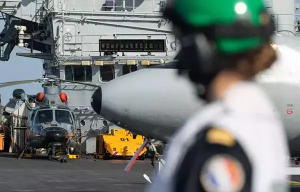 Combat drills aboard the Charles De Gaulle aircraft carrier on December 14. [French Ministry of Armed Forces]