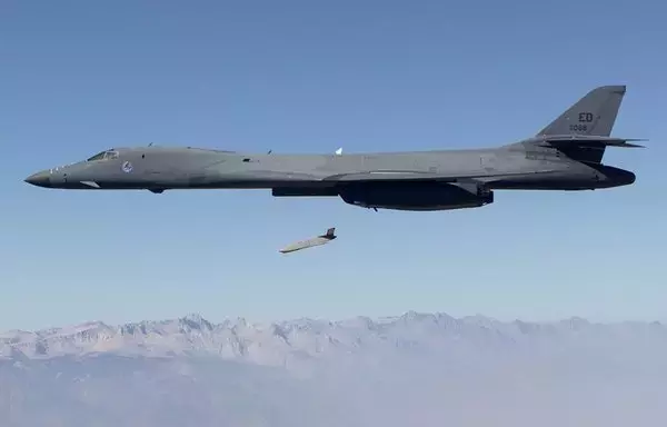 A JASSM cruise missile being launched from a US bomber. [US Air Force]
