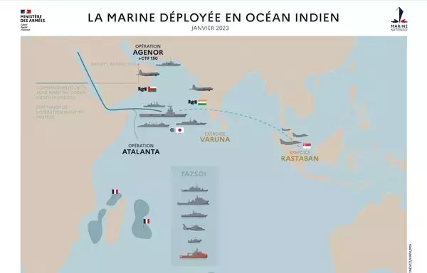 رسم بياني نشرته البحرية الفرنسية في 24 كانون الثاني/يناير حول العمليات في المحيط الهندي. [البحرية الفرنسية]