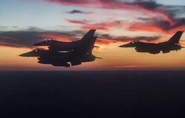 Three battle-tested F-16s fly in formation on September 24, 2021. [US Air Force]