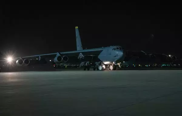 A US Air Force B-52H Stratofortress arrives May 4, 2021, at al-Udeid air base in Qatar. [US Air Force]