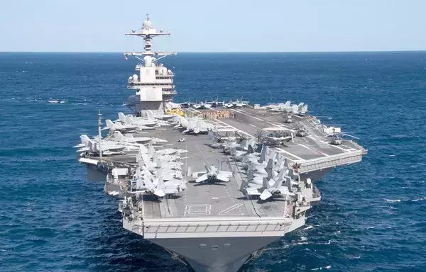 The first-in-class aircraft carrier USS Gerald R. Ford (CVN 78) on March 19 transits the Atlantic Ocean, where it is executing its composite training unit exercise (COMPTUEX). [US Navy]
