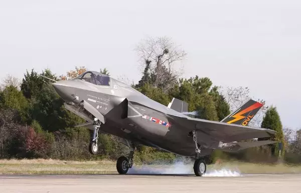 An F-35 lands at Patuxent River Naval Air Station in Maryland in an undated photo. [US Navy]