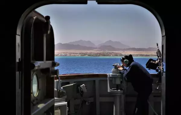 Operating in support of CTF 153, guided-missile destroyer USS Paul Hamilton transits the Gulf of Aqaba on April 13. CTF 153 was established to help focus maritime security efforts in the Red Sea, Bab al-Mandeb and Gulf of Aden. [Combined Maritime Forces]