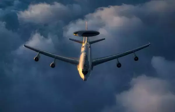 A US Air Force E-3 Sentry Airborne Warning and Control System aircraft conducts aerial operations within the US Air Forces Central area of responsibility last July 15. [US Air Force]