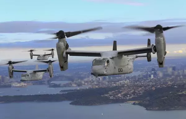 The MV-22 Osprey is a versatile helicopter-airplane hybrid that provides critical transport, while being able to to take off and land vertically. [NAVAIR]