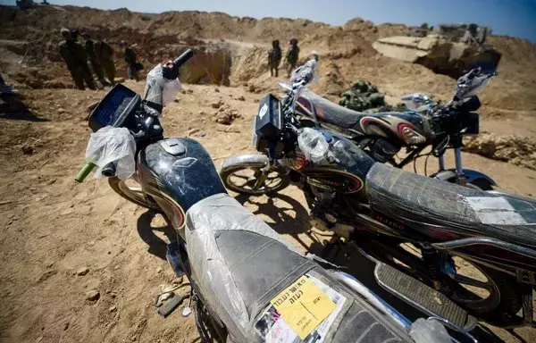 Motorcycles found in a tunnel inside Israel that reportedly Hamas planned to use to ferry hostages into Gaza. [IDF]