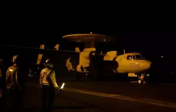 A US surveillance plane readies for takeoff to support strikes against Houthi targets in Yemen on January 12. [CENTCOM]
