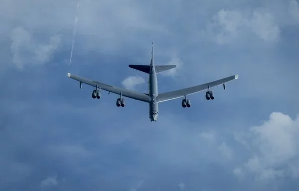 A B-52 Stratofortress is refueled by a KC-135 Stratotanker within the US Southern Command (SOUTHCOM) AOR on June 18. The B-52 Stratofortress is a long-range, heavy bomber that can perform a variety of missions. [US Air Force]