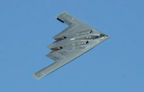 The Spirit of Pennsylvania B-2 Spirit flies over Edwards Air Force Base, California, prior to landing July 17. [US Air Force]