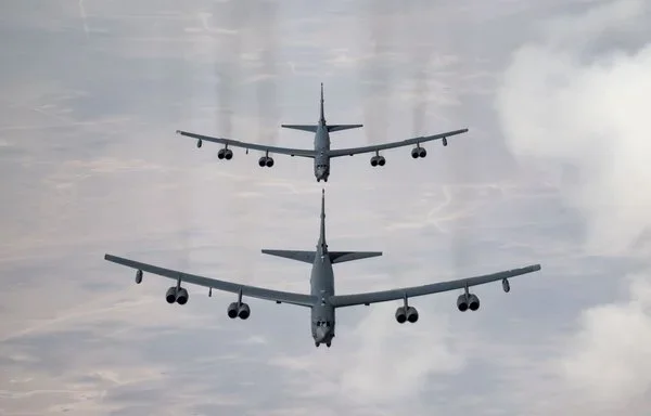 US Air Force B-52 Stratofortresses fly in formation on February 20. [US Air Force]